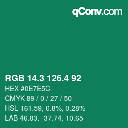 カラーコード: RGB 14.3 126.4 92 | qconv.com
