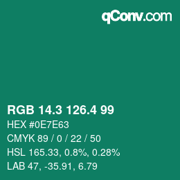 カラーコード: RGB 14.3 126.4 99 | qconv.com