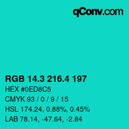 カラーコード: RGB 14.3 216.4 197 | qconv.com