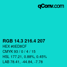 カラーコード: RGB 14.3 216.4 207 | qconv.com