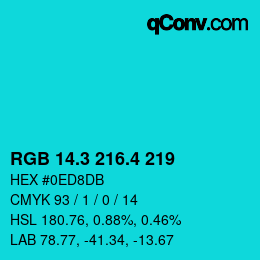 カラーコード: RGB 14.3 216.4 219 | qconv.com