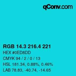 カラーコード: RGB 14.3 216.4 221 | qconv.com