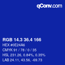カラーコード: RGB 14.3 36.4 166 | qconv.com