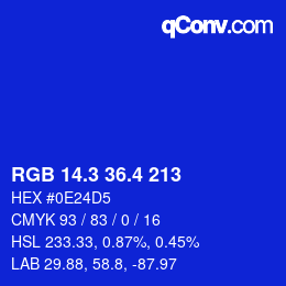 カラーコード: RGB 14.3 36.4 213 | qconv.com