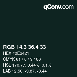 カラーコード: RGB 14.3 36.4 33 | qconv.com