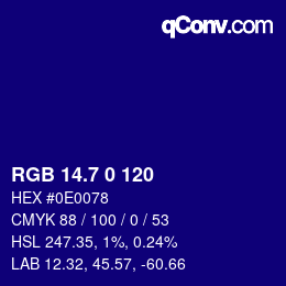 カラーコード: RGB 14.7 0 120 | qconv.com