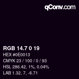 カラーコード: RGB 14.7 0 19 | qconv.com