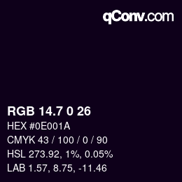 カラーコード: RGB 14.7 0 26 | qconv.com