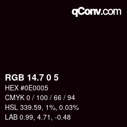 カラーコード: RGB 14.7 0 5 | qconv.com