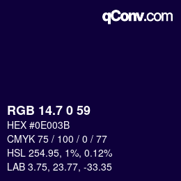 カラーコード: RGB 14.7 0 59 | qconv.com
