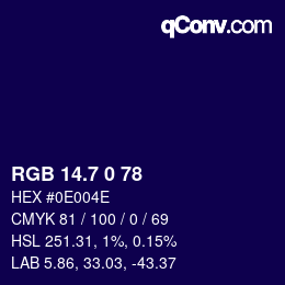 カラーコード: RGB 14.7 0 78 | qconv.com