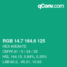 カラーコード: RGB 14.7 164.6 125 | qconv.com