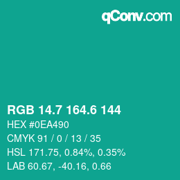 カラーコード: RGB 14.7 164.6 144 | qconv.com