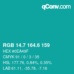 カラーコード: RGB 14.7 164.6 159 | qconv.com
