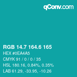 カラーコード: RGB 14.7 164.6 165 | qconv.com