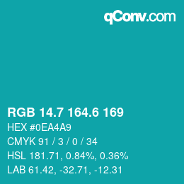 カラーコード: RGB 14.7 164.6 169 | qconv.com
