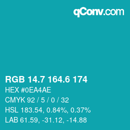 カラーコード: RGB 14.7 164.6 174 | qconv.com