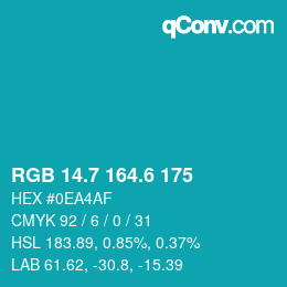 カラーコード: RGB 14.7 164.6 175 | qconv.com