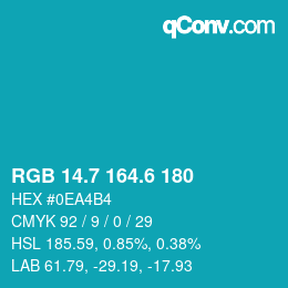 カラーコード: RGB 14.7 164.6 180 | qconv.com