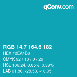 カラーコード: RGB 14.7 164.6 182 | qconv.com