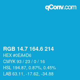 カラーコード: RGB 14.7 164.6 214 | qconv.com