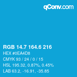 カラーコード: RGB 14.7 164.6 216 | qconv.com