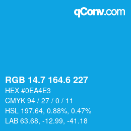 カラーコード: RGB 14.7 164.6 227 | qconv.com