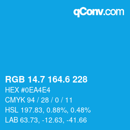 カラーコード: RGB 14.7 164.6 228 | qconv.com