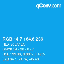 カラーコード: RGB 14.7 164.6 236 | qconv.com