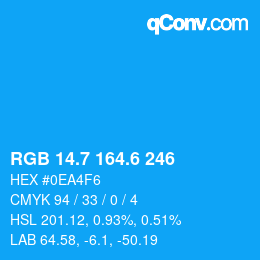 カラーコード: RGB 14.7 164.6 246 | qconv.com