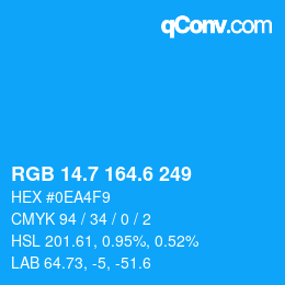 カラーコード: RGB 14.7 164.6 249 | qconv.com