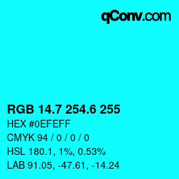 カラーコード: RGB 14.7 254.6 255 | qconv.com
