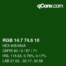 カラーコード: RGB 14.7 74.6 10 | qconv.com
