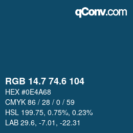 カラーコード: RGB 14.7 74.6 104 | qconv.com