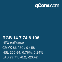 カラーコード: RGB 14.7 74.6 106 | qconv.com