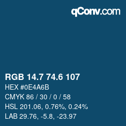 カラーコード: RGB 14.7 74.6 107 | qconv.com