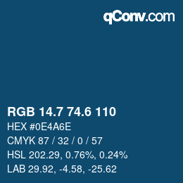 カラーコード: RGB 14.7 74.6 110 | qconv.com