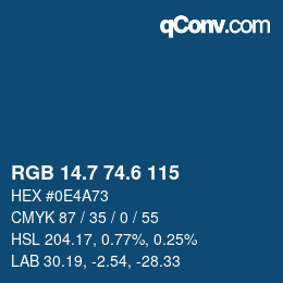 カラーコード: RGB 14.7 74.6 115 | qconv.com