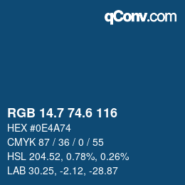 カラーコード: RGB 14.7 74.6 116 | qconv.com