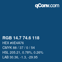 カラーコード: RGB 14.7 74.6 118 | qconv.com