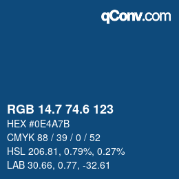 カラーコード: RGB 14.7 74.6 123 | qconv.com