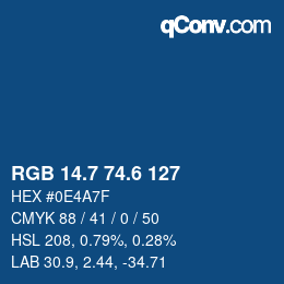 カラーコード: RGB 14.7 74.6 127 | qconv.com