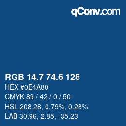 カラーコード: RGB 14.7 74.6 128 | qconv.com