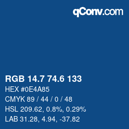 カラーコード: RGB 14.7 74.6 133 | qconv.com