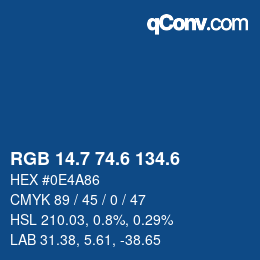 カラーコード: RGB 14.7 74.6 134.6 | qconv.com