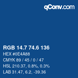 カラーコード: RGB 14.7 74.6 136 | qconv.com
