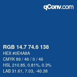 カラーコード: RGB 14.7 74.6 138 | qconv.com
