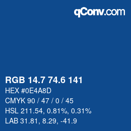 カラーコード: RGB 14.7 74.6 141 | qconv.com