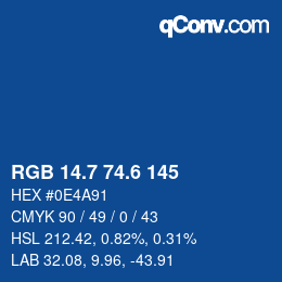 カラーコード: RGB 14.7 74.6 145 | qconv.com
