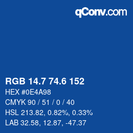 カラーコード: RGB 14.7 74.6 152 | qconv.com